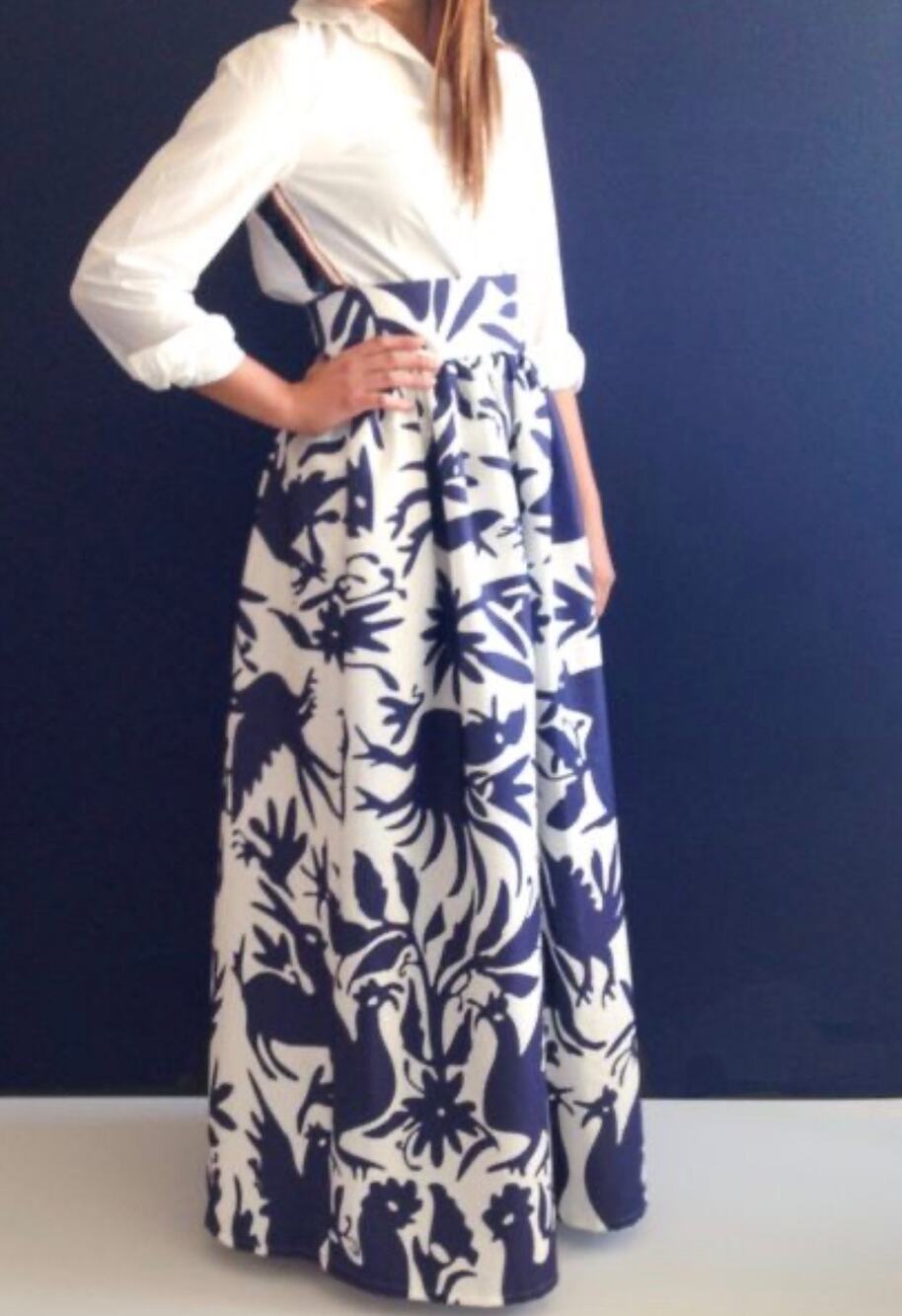 Katie Kime Otomi Maxi Skirt XL Cotton Pockets Boho Coastal Cottagecore